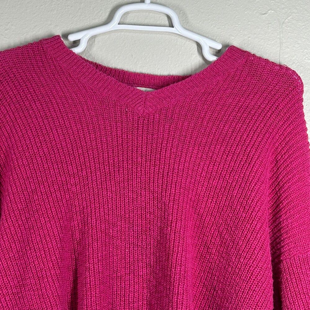 Cato Sweater Womens 22/24W Pink Distressed Hem V-Neck Long Sleeve Cotton Blend